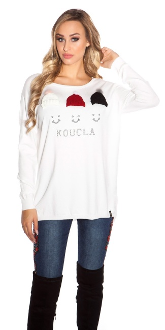 Trendy sweater with glitter rivets White